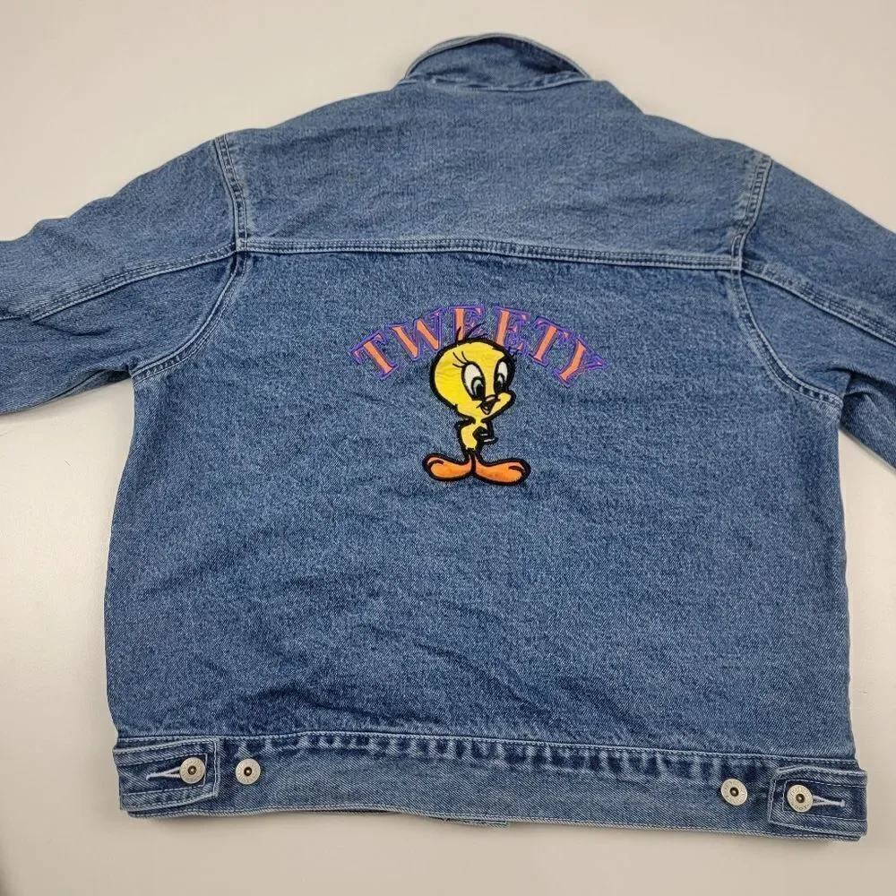 Vintage Y2K Tweety Bird Looney Tunes Warner Bros‎ Denim Jacket Large Button up